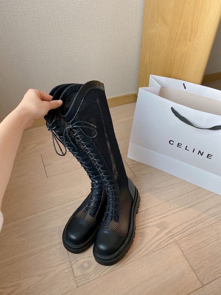 Boot lưới da thật cổ cao đế dày thoáng khí mùa xuân hè phong cách kỵ sĩ buộc dây — Màu nâu ống lớn, Màu đen cổ ống lớn, Ống nhỏ màu đen, Ống nhỏ màu be chi tiết 32