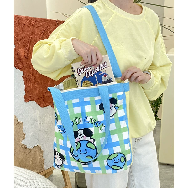 Square bucket Earth puppy blue shoulder strap