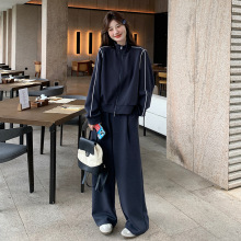 藏青色休闲卫衣运动套装女秋季2025新款韩系宽松显瘦阔腿裤两件套