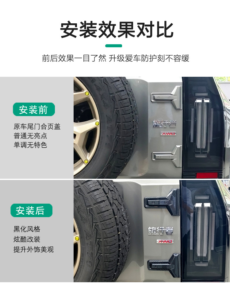 Jietu Traveler/Shanhai T2 Tailgate Hinge Decorative Cover Hinge Patch Carbon Fiber Pattern Trunk Door Modification