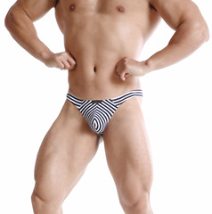 New Men's Cotton Sexy Low-Waisted Striped Brief Underwear for Gay Men, Cross-Border Wholesale