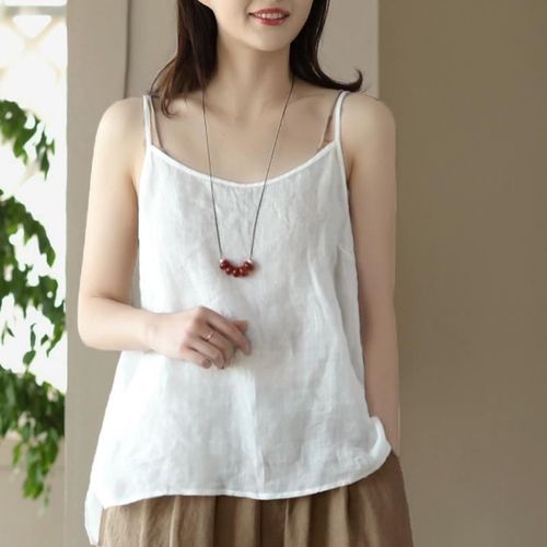 Cotton Linen Strappy Tank Top Loose Ethnic Style  Summer Trendy Belly Covering Tank Top Striped Versatile Women's Top