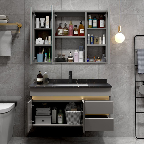 Bathroom cabinet combination slate basin integrated ceramic basin simple bathroom washbasin cabinet smart mirror cabinet