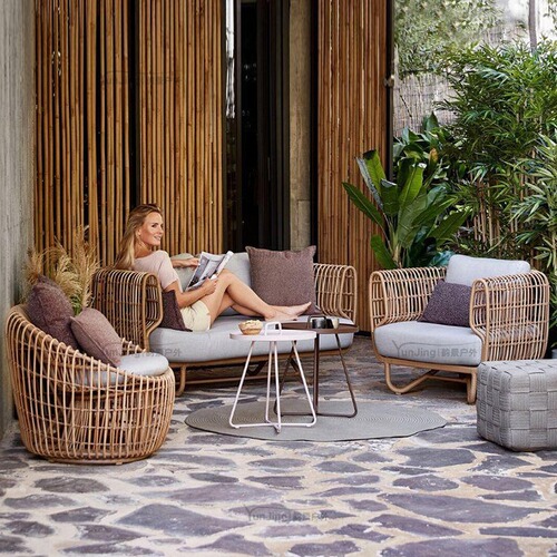 Outdoor sofa rattan chair coffee table set minimalist casual courtyard cabin balcony furniture villa indoor chair