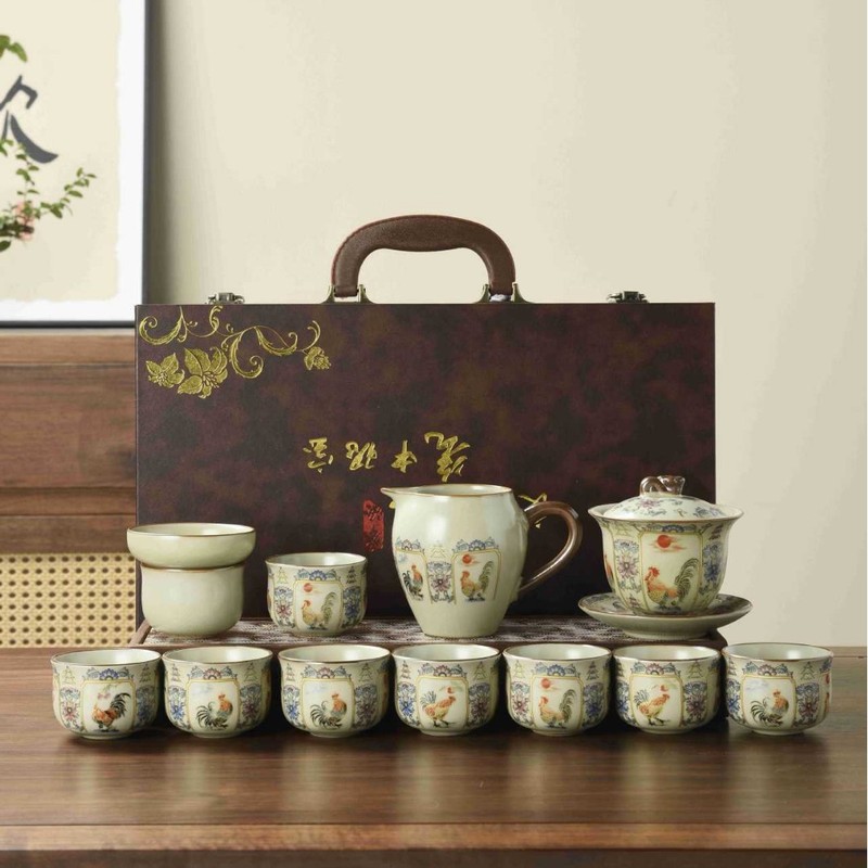 汝窑玫瑰盖碗礼盒装套装茶具茶壶茶杯商务伴手礼企业周年庆纪念批|undefined