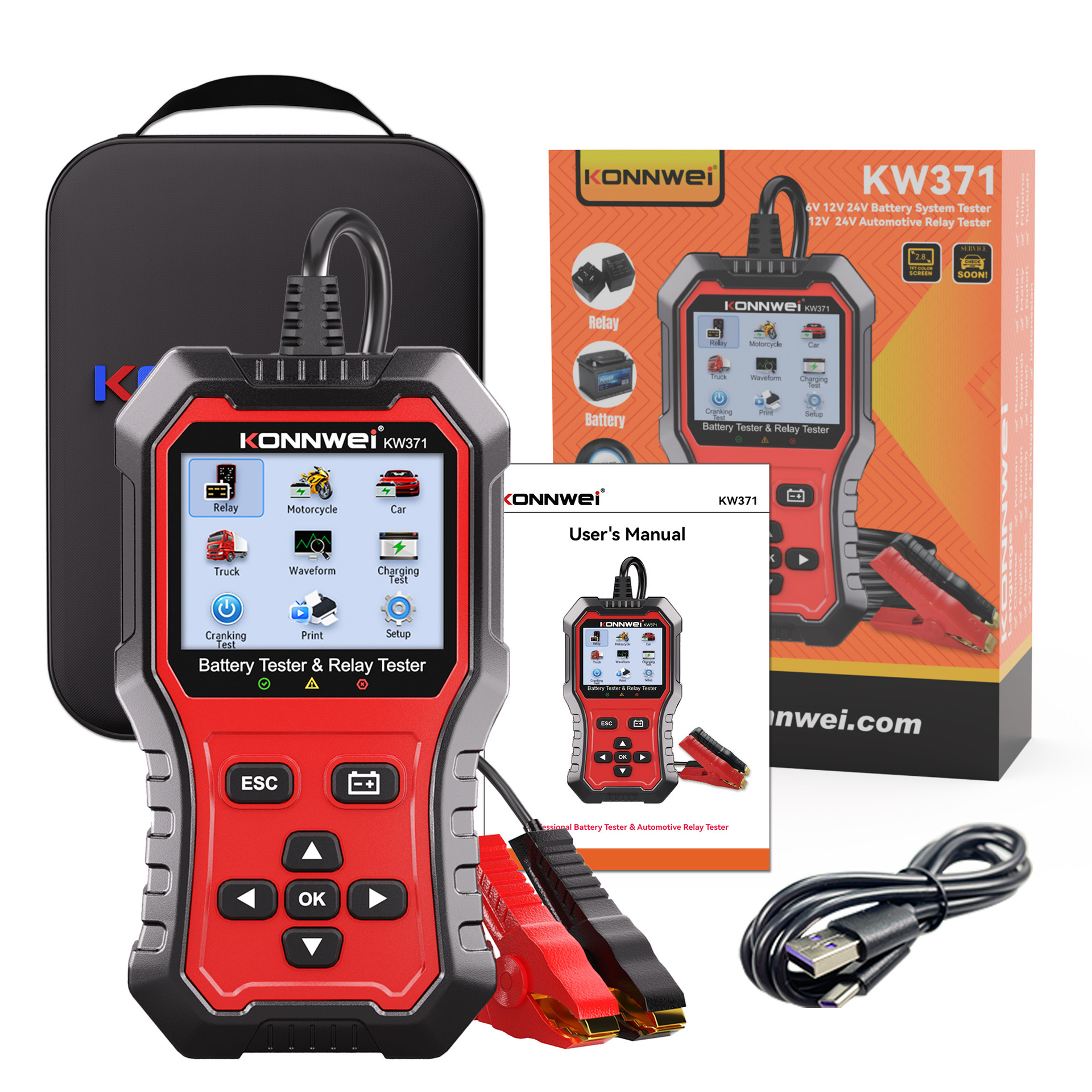 KONNWEI KW371, 12V 24V car battery diagnostic tool + battery tester