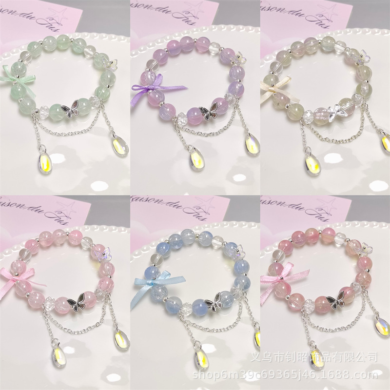 Super Fairy Water Drop Impression Butterfly Bracelet Niche High-Looking Forest Bow Sweet Student Bracelet Factory Direct Sale Super Fairy Water Drop Impression Butterfly Bracelet Niche High-Looking Forest Bow Sweet Student Bracelet Factory Direct Sale