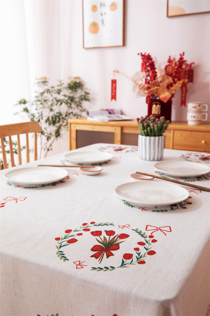 Tovaglia rettangolare per tavolino da caffè, tavolo da pranzo, decorazione per sala da matrimonio con stampa digitale rossa di tulipani e fragole._voghion.com