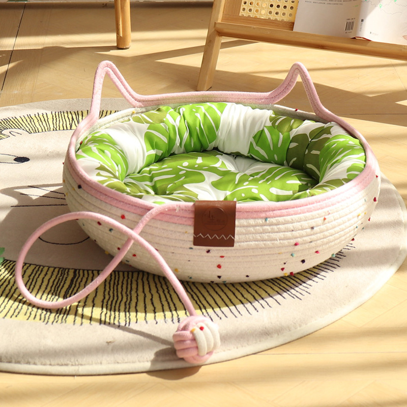 컬러풀한 폼폼 - 핑크색 장난감 공 + 녹색 화장솜 + 녹색 베개