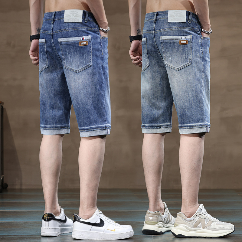 New Summer Thin Men's Loose Casual Denim Mid-Length Pants Faded White Blue Retro Blue New Summer Thin Men's Loose Casual Denim Mid-Length Pants Faded White Blue Retro Blue