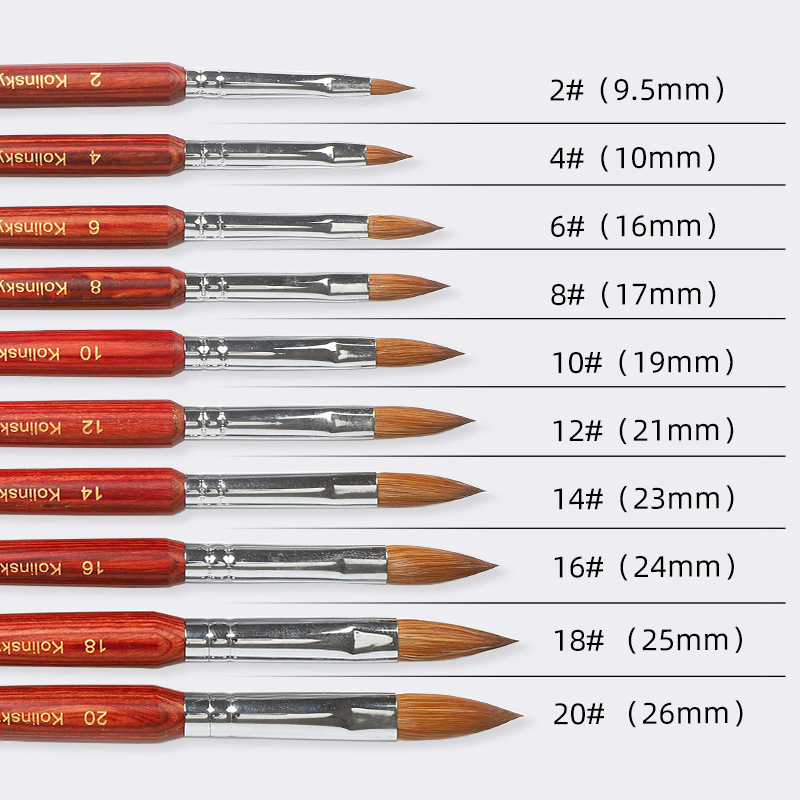 Cross-border puro pelo de visón arte de uñas cristal pluma Kolinsky cepillo de madera roja varilla siberiano tallado visón cepillo de pelo