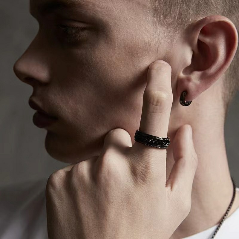 304 Stainless Steel Material Geometric Pattern Men'S Gender Simple Style Geometric 304 Stainless Steel Plating Inlay Zircon Black Plated Men'S Rings