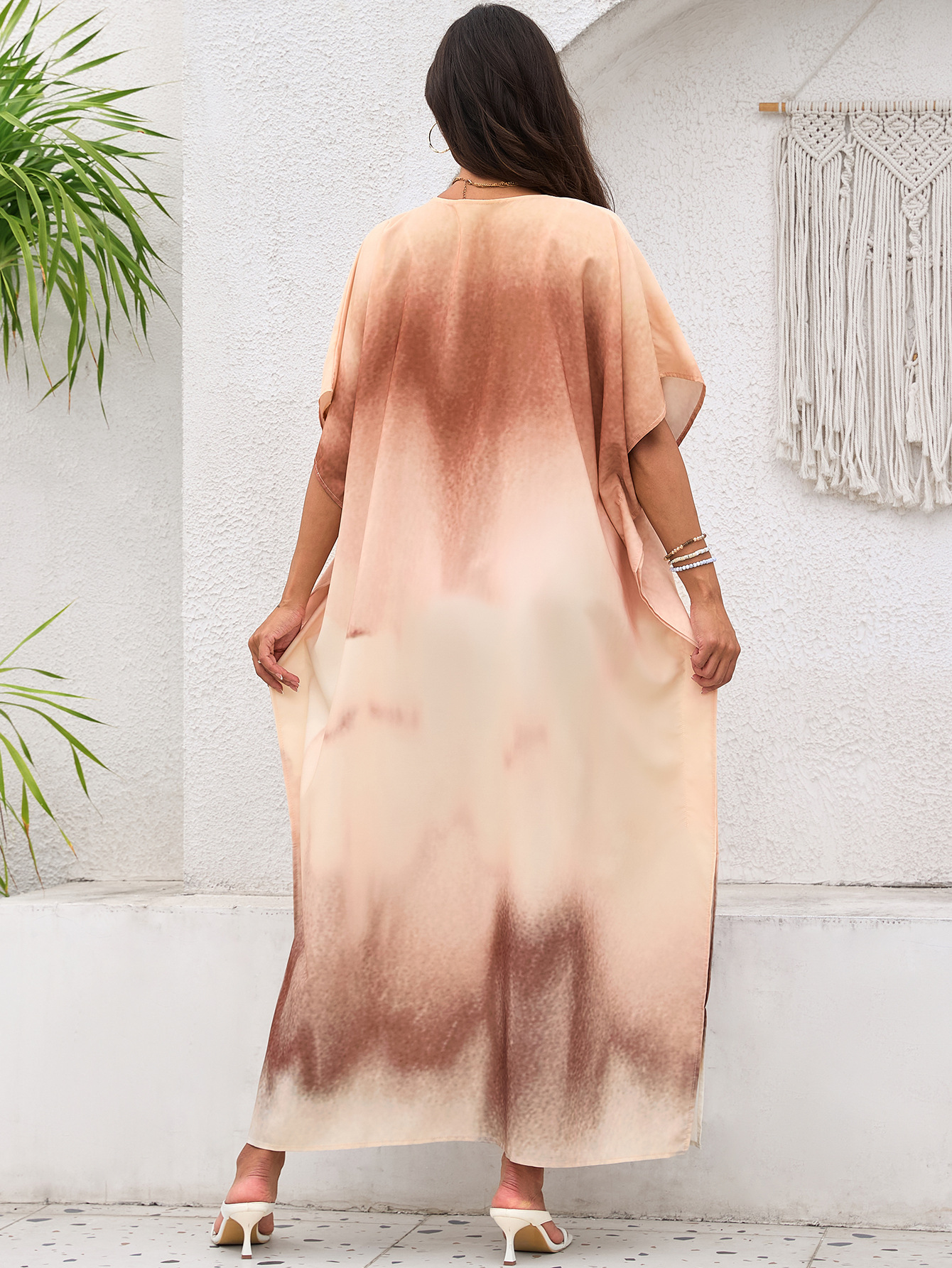 Vestido de playa de talla grande con estampado degradado europeo y americano, pareo de playa, protección solar, bata de playa