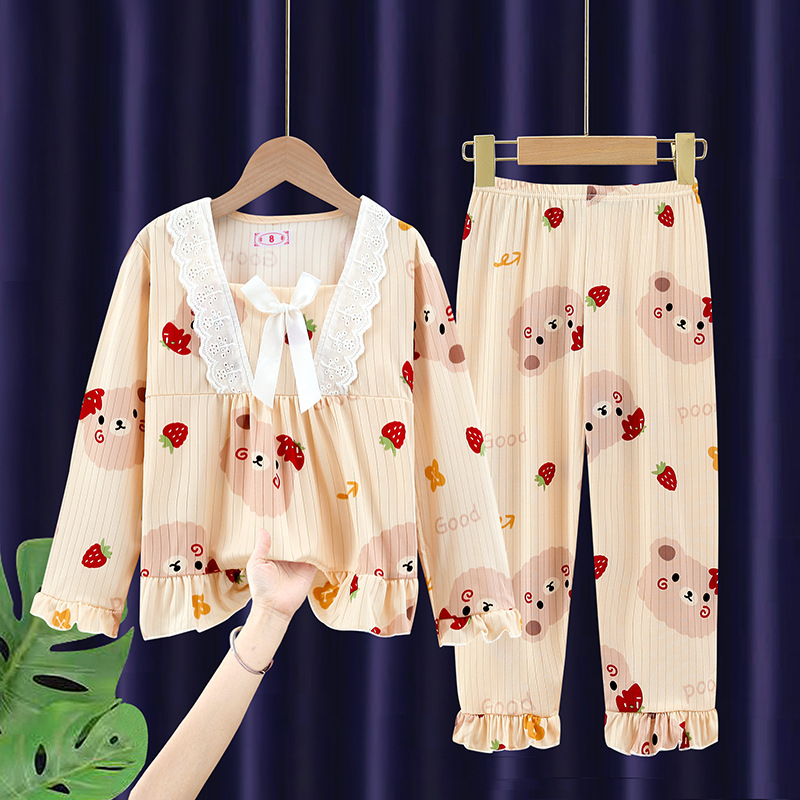 Pijamas para niños niñas de primavera y otoño traje de manga larga bebé Delgado mediano y grande niños niñas dulce dibujos animados homewear ropa exterior