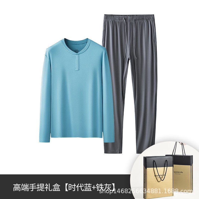 60 pijamas finos de primavera y verano modales de doble cara para hombres, pantalones de manga larga, ropa de casa en stock