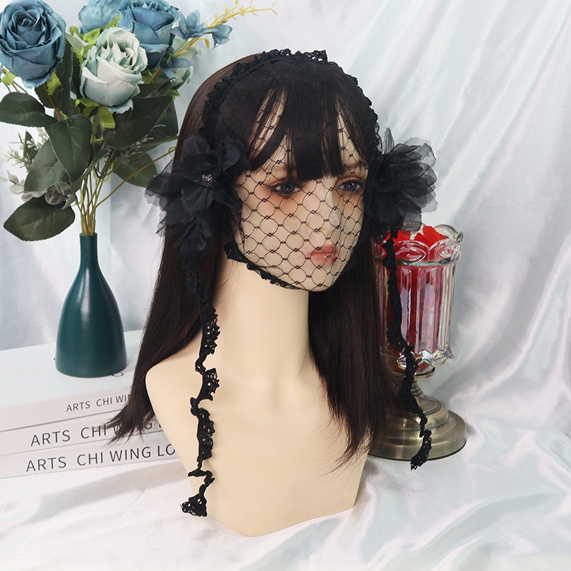 Amazon transfronterizo de encaje negro velos de cabello agujeros grandes toque de malla foto de fiesta de belleza TK