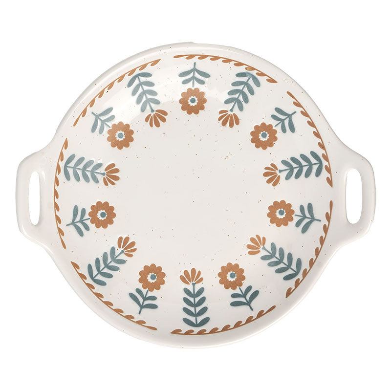 Flores de cerámica retro platos de orejas de alto valor de cara pequeños platos de flores rojas platos de cubiertos domésticos platos de platos portátiles prácticos al por mayor