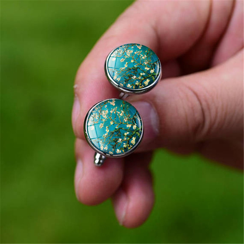 10g Weight Cufflinks Classification 1 Pair Quantity Business, Daily Occasion Alloy Material Oil Painting Pattern Unisex Gender Plating Design Casual, Artistic Style 1 Pair Casual Artistic Oil Painting Alloy Plating Unisex Cufflinks 1