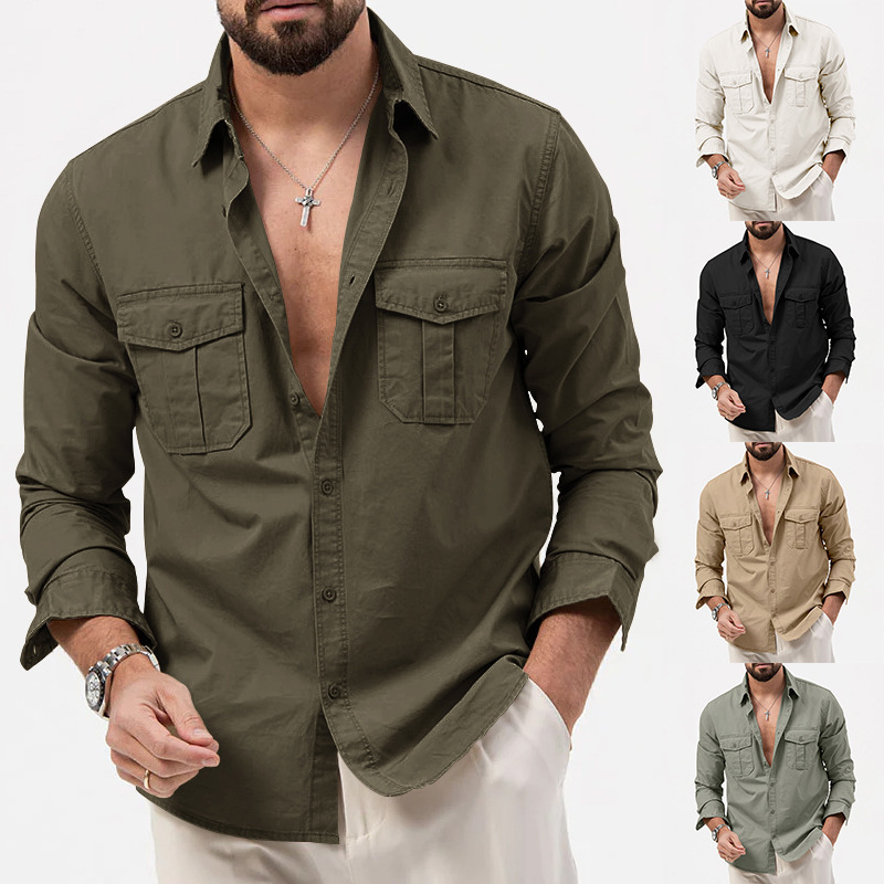2024 New Men's Shirt Multi Pocket Casual Long Sleeve Top for Men_senzul.com