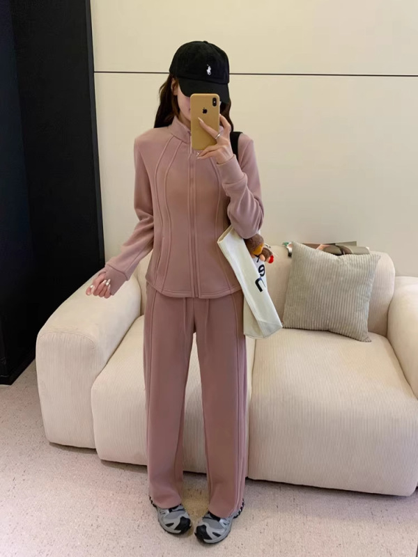 桑坡新款露露三代防风加厚款绵羊毛套装女保暖显瘦连帽运动两件套|undefined