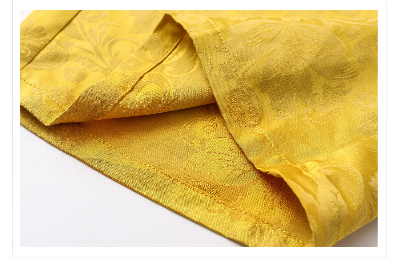 Bộ áo quần hai mảnh phong cách Trung Hoa mới cổ đứng jacquard mùa hè — Áo màu vàng, Quần dài màu vàng chi tiết 13