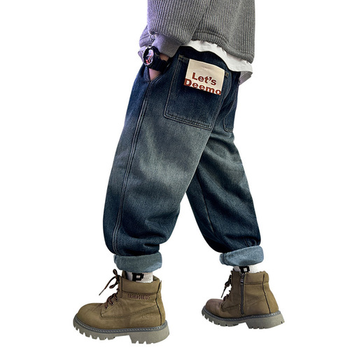 Boys' Pants Spring and Autumn Jeans 2024 New Style Handsome and Trendy Children's Spring Clothing Medium and Large Children's Spring Casual Pants