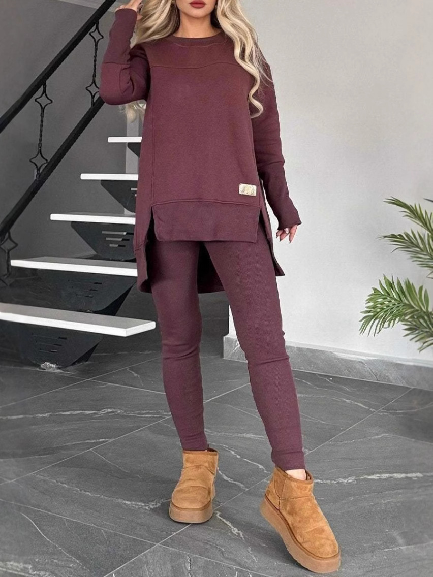 2024 Amazon Independent Station Cross-border Autumn and Winter Explosions Women's Jacket with Vented Long Sleeve Crewneck Casual Solid Color suit