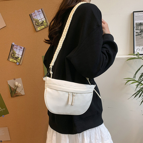 Canvas bag women's daily use single-shoulder bag fashionable mobile phone cross-body small bag Korean style solid color shopping bag trendy