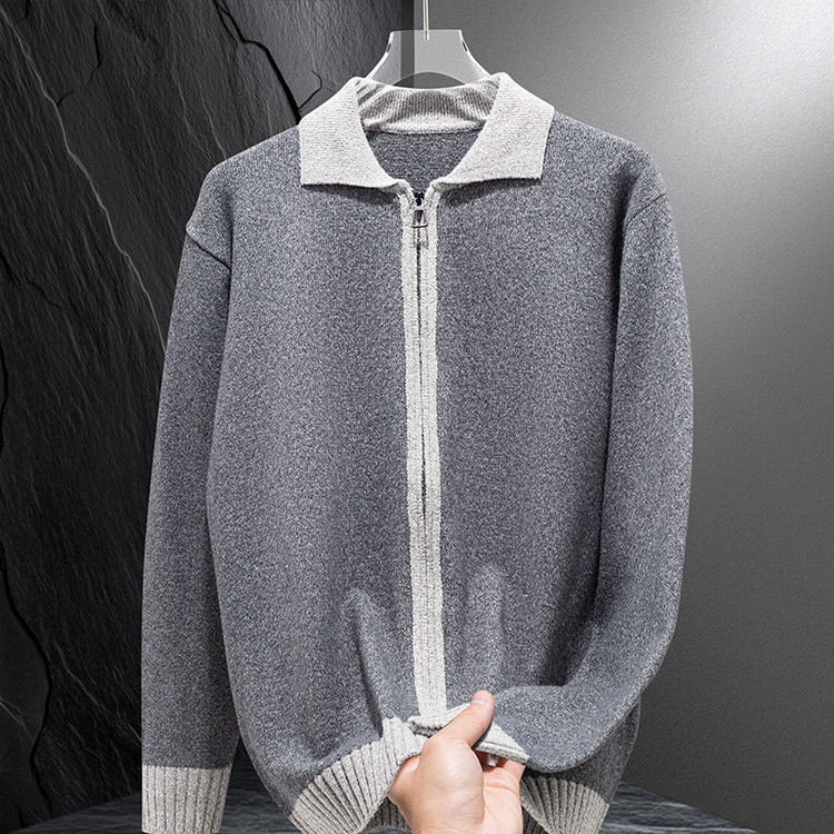 Amazon otoño y invierno nuevo estilo coreano de color de punto de collar de moda chaqueta de cremallera cardigan chaqueta