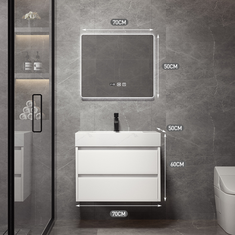 Shiqi Placa de roca gabinete de baño combinación de luz de lujo moderno simple baño mesa de lavado lavabo gabinete