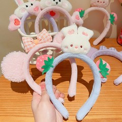 Baby cute super cute anti-slip rabbit high-quality 3D face wash headband for girls, autumn and winter sweet Korean style, hair-friendly
