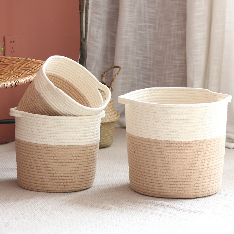 Cotton Rope Dirty Clothes Basket Woven Storage Basket Home Baby Clothing Storage Basket Beige Storage Basket Nordic Simple