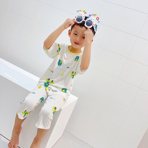 Anmeiya Children's Summer Three-quarter Sleeve Home Clothes WeChat Business Popular Yaser Air-Conditioning Clothing Two-piece Set Manufacturer Wholesale