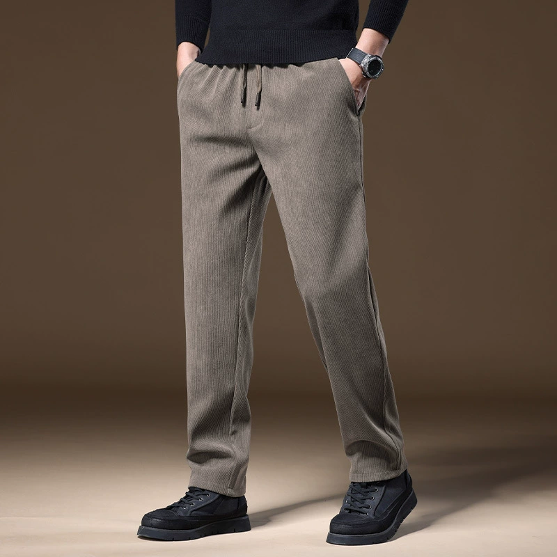 Зимние утолщенные мужские повседневные вельветовые брюки с эластичной резинкой на талии, студенческие мужские вельветовые брюки в корейском стиле с завязками