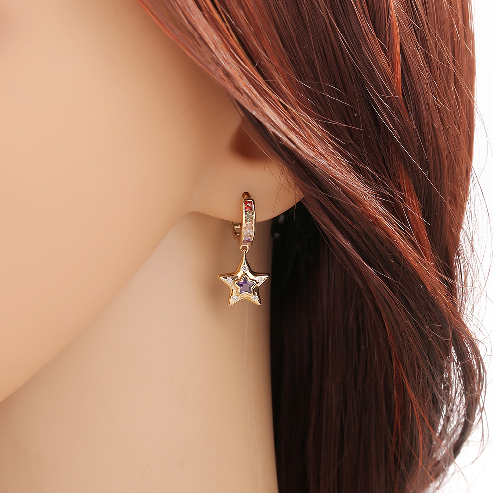 fashion copper gold-plated five-pointed star diamond earrings