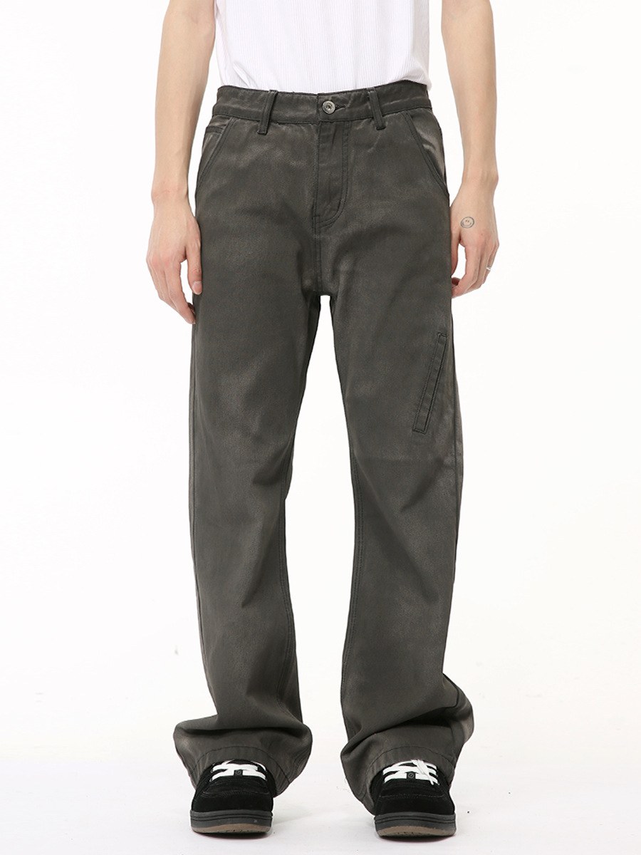 MTLCLOTHES Hombres| 2024 verano nuevos productos de alta calle gris negro gradiente de bolsillo inclinado decoración jeans