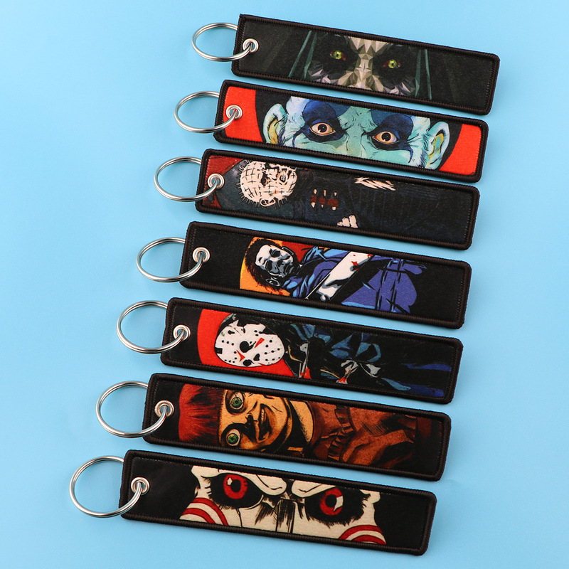 Cartoon Horror Halloween Weaving Mark Keychain Lanyard Student Campus Piece Hanging Ornaments Weaving Fabric Keychain Accessories