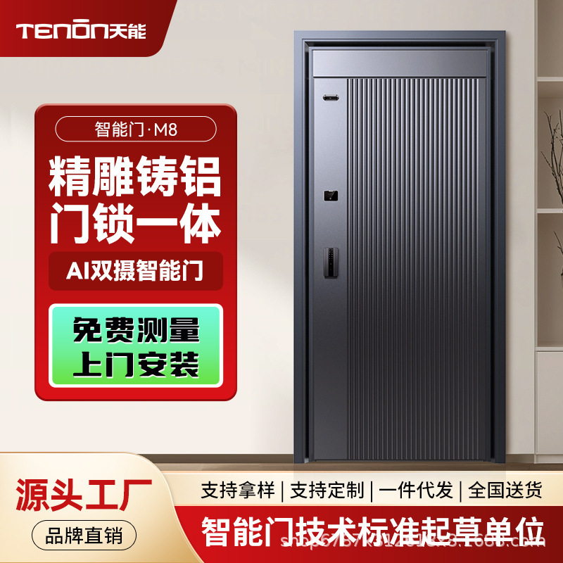 Asia-Pacific Tian Neng Cast Aluminum Entrance Door with Peephole, Anti-Theft Monitoring, M8 Security Door, Modern Minimalist Design