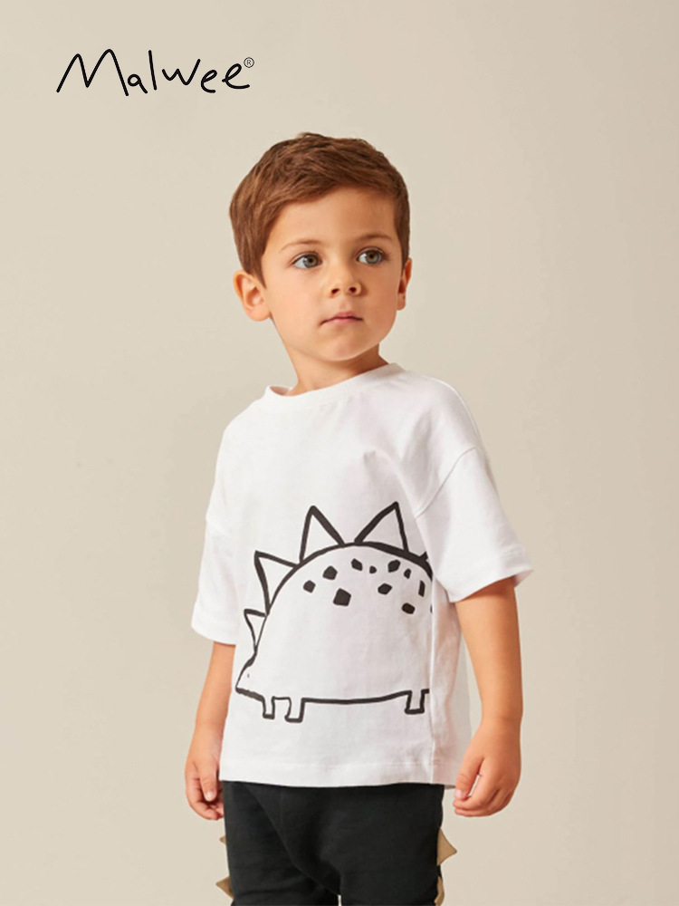 Malwee traje para niños verano nuevo estilo europeo y americano casual cuello redondo manga corta cintura elástica pantalones de dos piezas