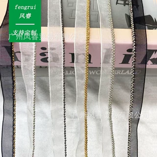 新款网纱1.5珠金属链条小香风蕾丝花边领口波浪装饰弹力辅料