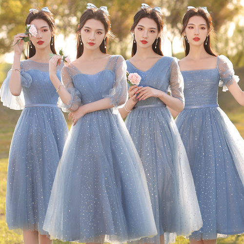 Bridesmaid dress Wedding party dresses sister group blue Fairy dress Student mid-length graduation choir costume