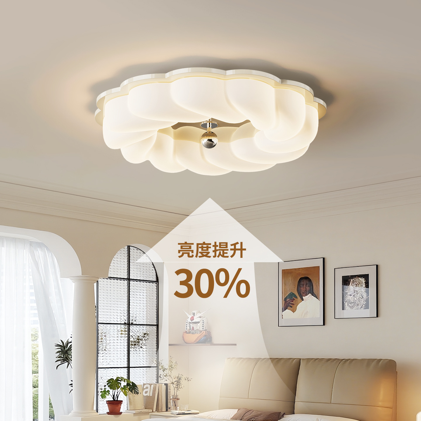 Luces de dormitorio de estilo francés de crema de espectro completo para proteger los ojos luces de estudio creativas cálidas luces románticas de techo 412L
