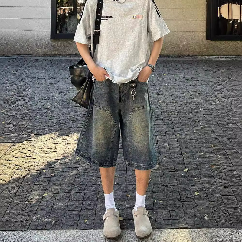 American Style Retro Washed High Street Denim Shorts Men's and Women's Straight Wide Leg Old Loose Casual All-match Cropped Pants American Style Retro Washed High Street Denim Shorts Men's and Women's Straight Wide Leg Old Loose Casual All-match Cropped Pants