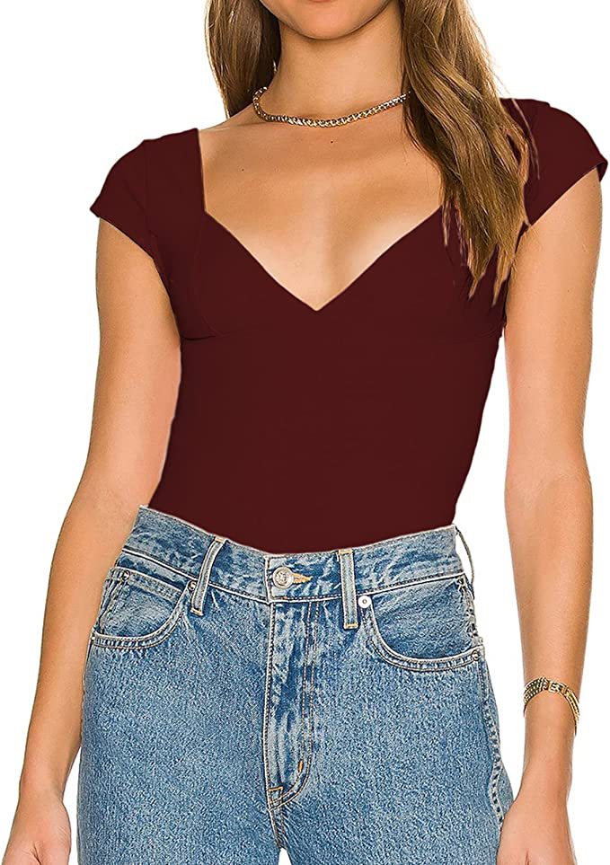 Ropa Y2K para Mujer, Comercio Exterior, Amazon, Top Corto Sexy con Escote en V, Color Sólido, Ajustado, Camiseta de Manga Corta image 12