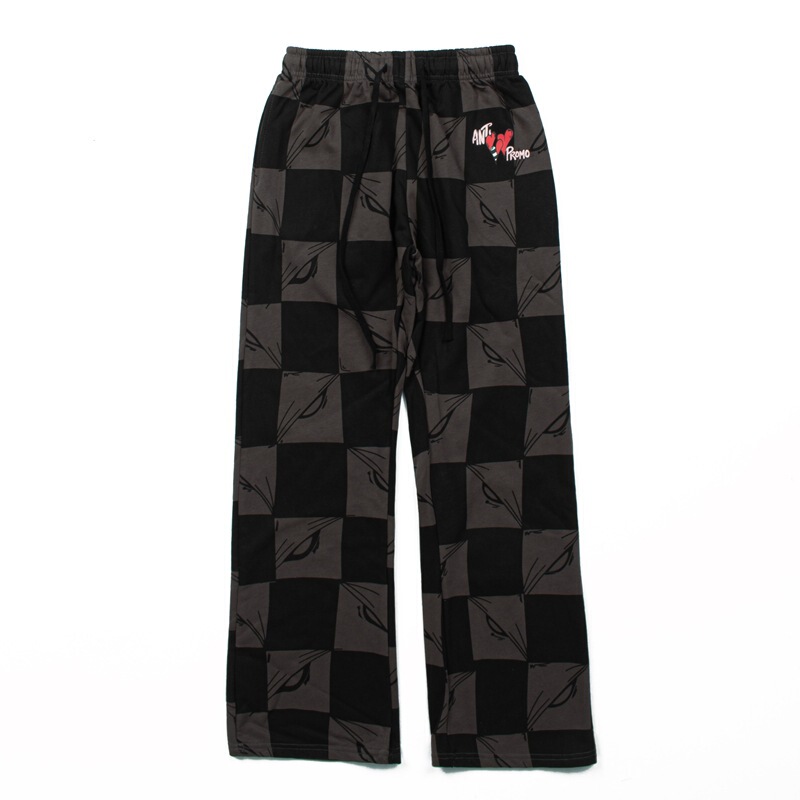 2025 Cross-Border American High Street Black and Gray Checkerboard Heart Sweatpants Men's and Women's Trendyy Casual Sports Loose Pants