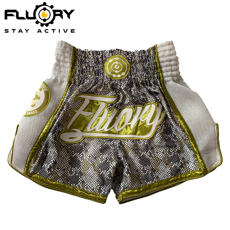 FLUORY Competition Muay Thai Pants Men's Training Suit Boxing Pants Professional Free Fighting Suit Wulin Style Shorts