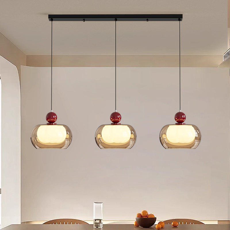 Lámpara del restaurante lujosa de alto nivel de vidrio retro francés estilo medieval creativo calabaza tres cabezas lámparas de bar de sala de estar