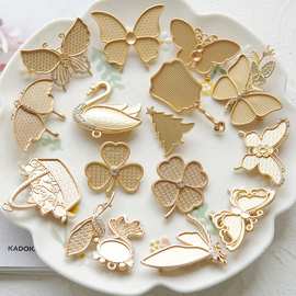 宋锦蓝染刺绣新中式底托包布螺钿点翠蝴蝶天鹅三叶草新款胸针其他