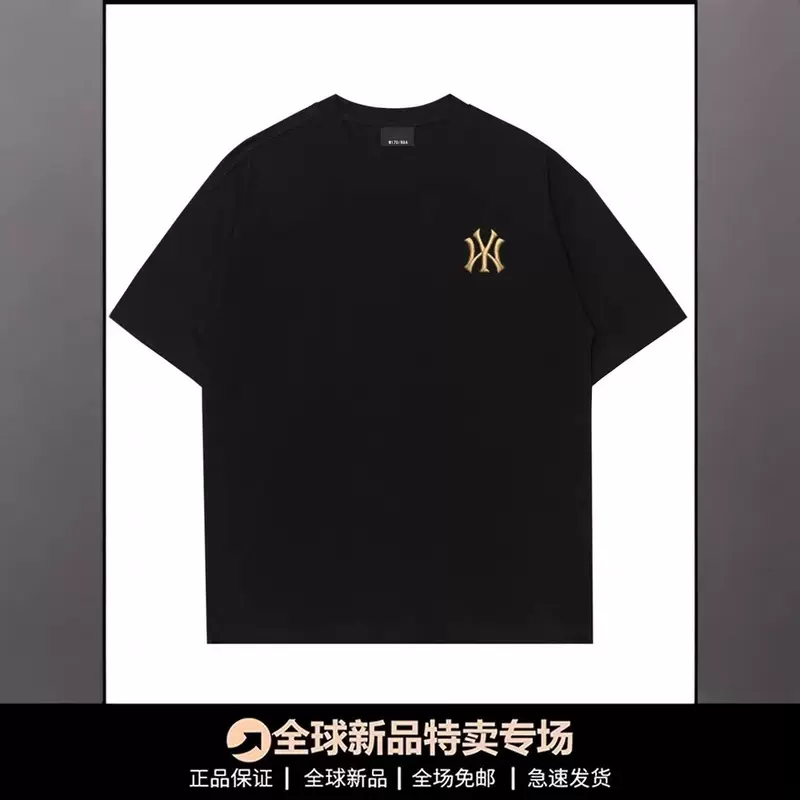 เสื้อยืดแขนสั้นผ้าฝ้าย MLBNY สำหรับผู้ชาย ทรงหลวม ใส่คู่กันในฤดูร้อน ดีไซน์แฟชั่นแขนยาวครึ่งแขน ป้องกันรอยยับ พร้อมงานปักสำหรับผู้หญิง
