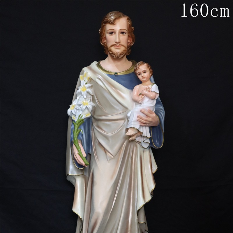 160cm José abraza al niño santo adornos mirando la estatua de fibra de vidrio decoración de la iglesia doméstica